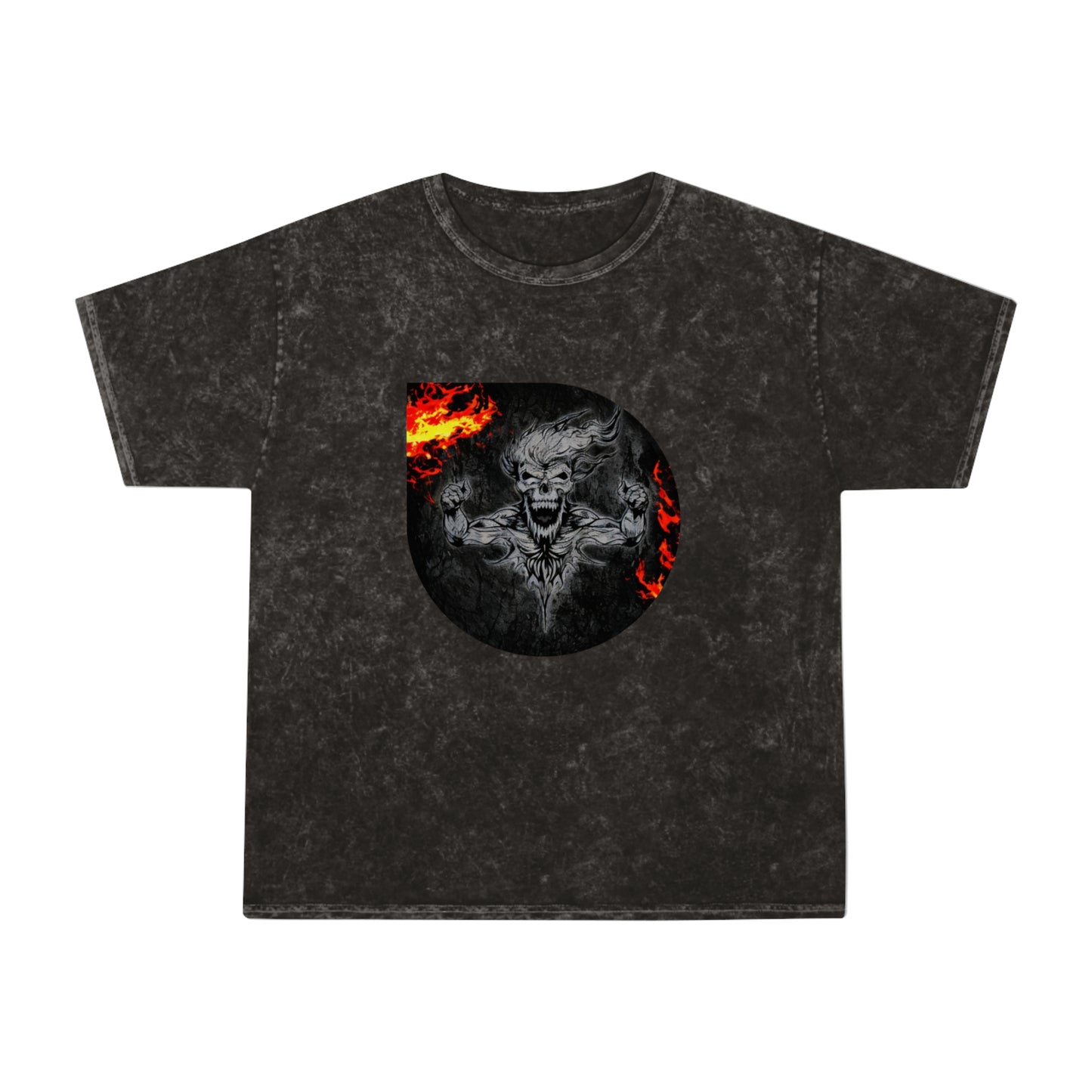 Mens Citydripco. Burn In Hell Unisex Mineral Wash T-Shirt with Fiery Demon Design - Distressed Graphic Tee for Edgy Streetwear Fans