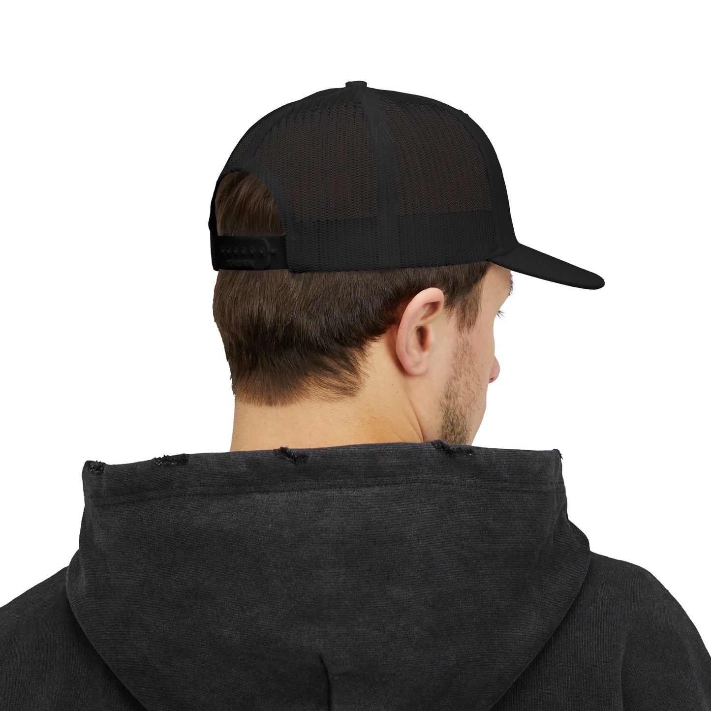 City Skyline C Black Trucker Cap with Distressed 'C' Patch – Vintage Collegiate Snapback Hat