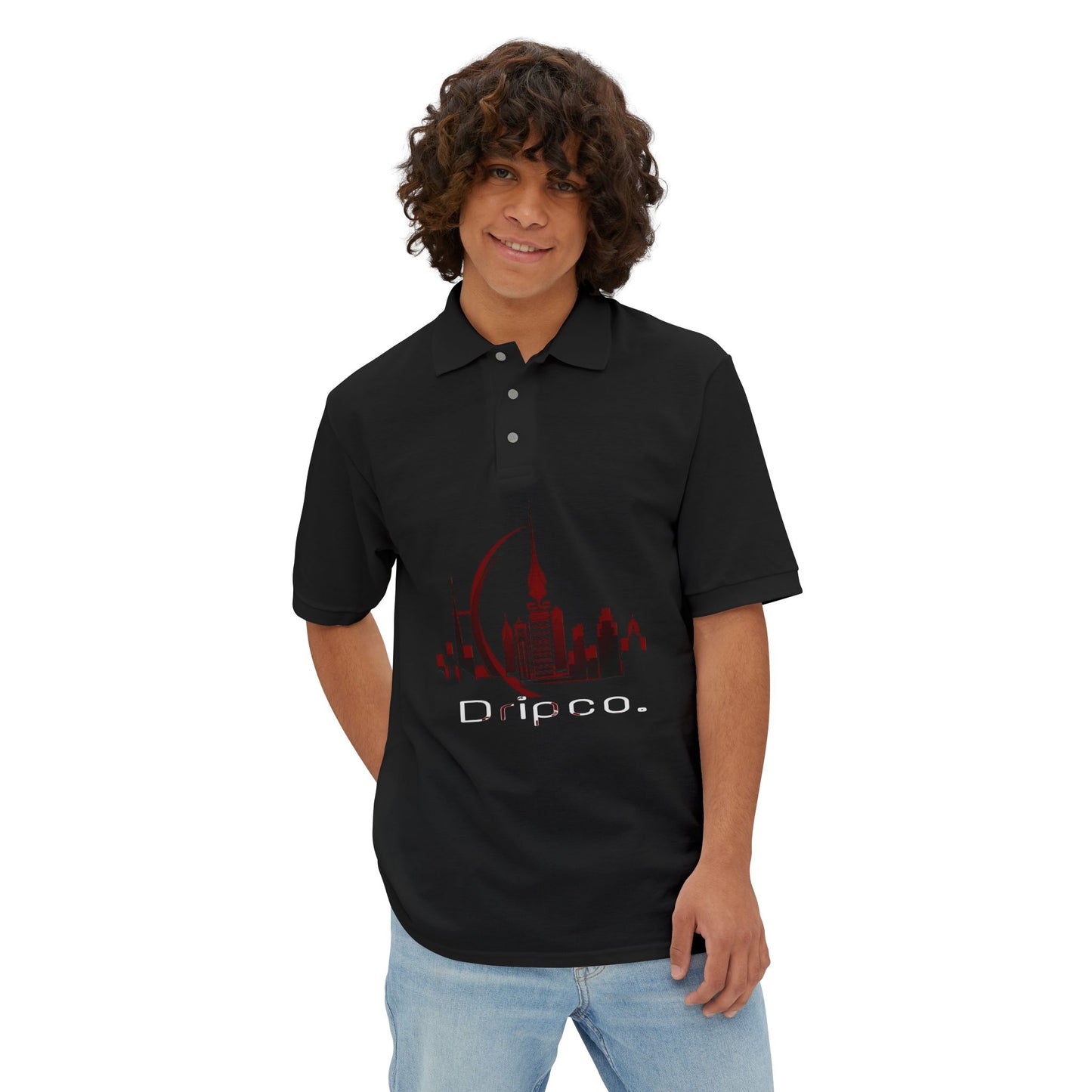 City Dripco. Men's Piqué Polo - Dripco Cityscape Design