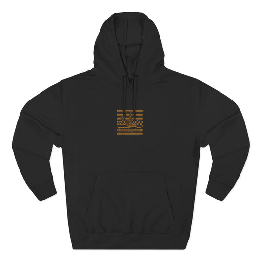 A Citydripco Striped Cozy Fleece Hoodie with Rustic Flag Design, Unisex Pullover, Comfortable Layering, Casual Wear, Gift for Holidays, Outdoor Adventures