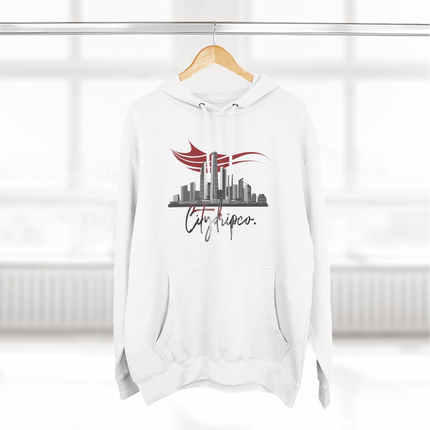 Citydripco. American Fleece Hoodie, Cozy Streetwear, Stylish Gift for Him/Her, Cityscape Design, Perfect for Casual Looks, Everyday Wear