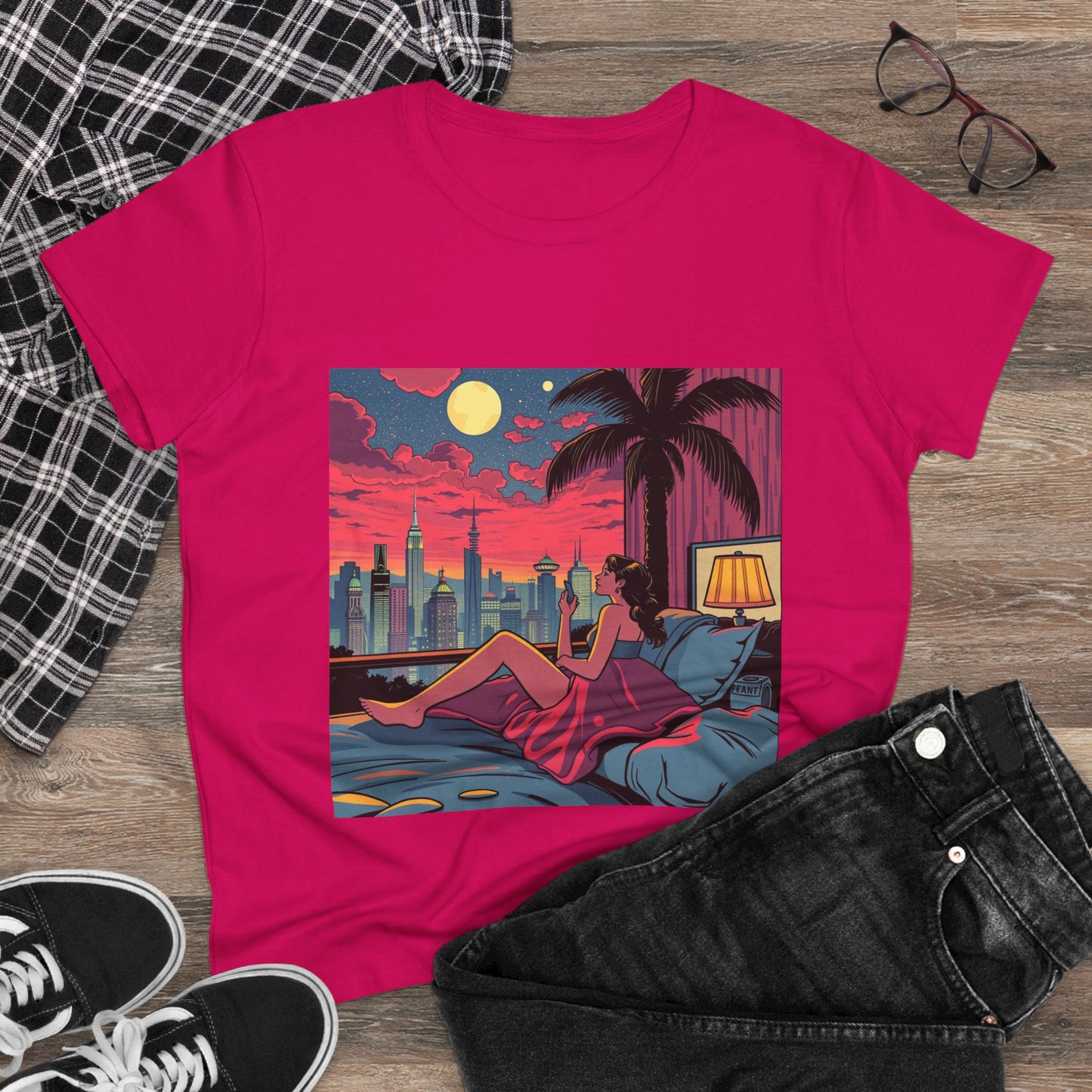Retro Sunset Cityscape Women's Cotton Tee