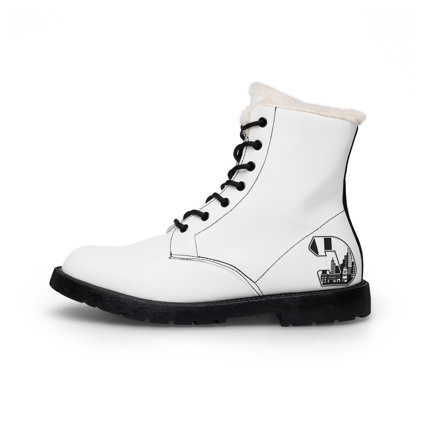 Citydripco City C Men's Fur-Lined Leather Boots — Insulated Winter Combat Style with Side Skull Graphic