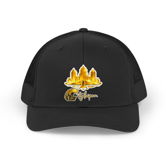 Citydripco. Gold City Retro Trucker Hat — Gold City Skyline Embroidered Mesh Cap