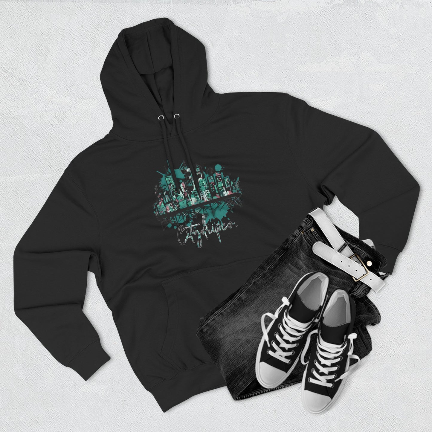 Citydripco. Splash City Three-Panel Fleece Hoodie: Cozy Urban Style, Streetwear Fashion, Gift for City Lovers, Casual Wear, Perfect for Fall