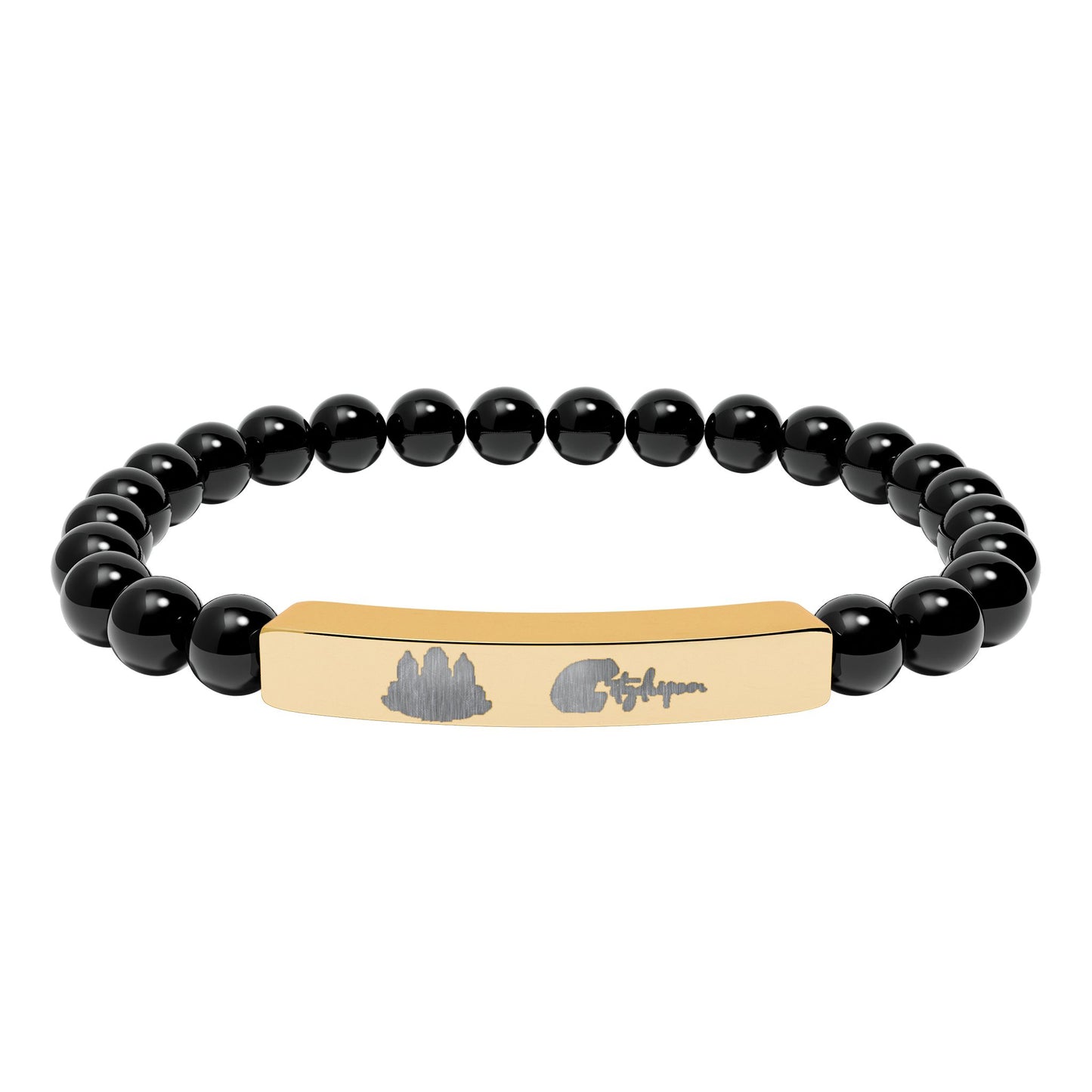 Citydripco. Natural Stone Engraved Bar Bracelet – Stretch Beaded Healing Jewelry