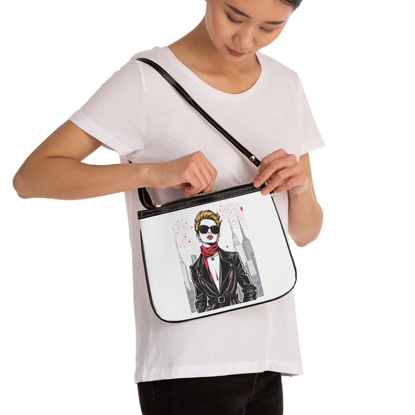 City Chic Small Shoulder Bag with Fashion Illustration