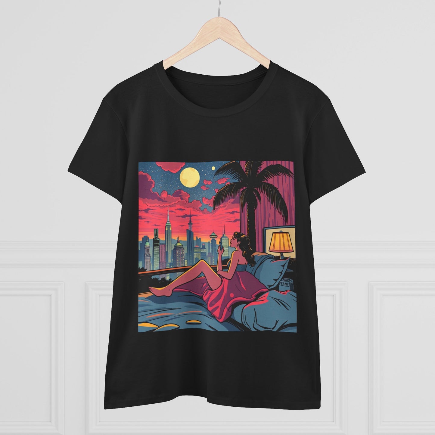 Retro Sunset Cityscape Women's Cotton Tee