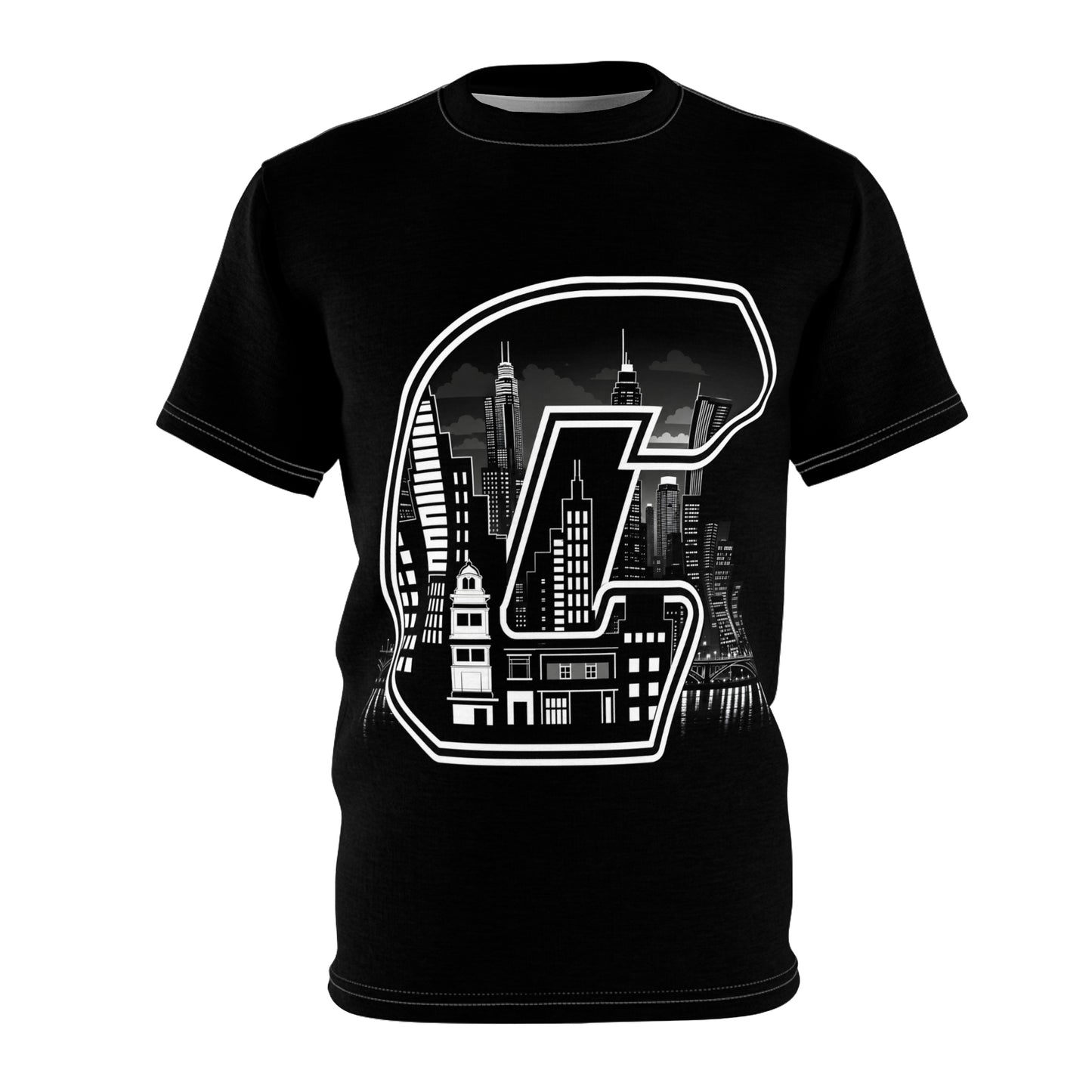 City Skyline 'C' Letter Tee — Urban Monogram Graphic T-Shirt