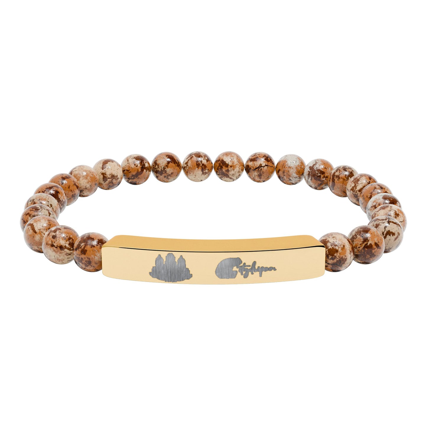 Citydripco. Natural Stone Engraved Bar Bracelet – Stretch Beaded Healing Jewelry