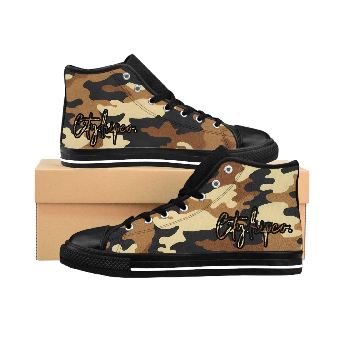 Citydripco. Camouflage High-Top Sneakers, Trendy Casual Footwear for Men, Urban Street Style, Perfect Gift for Fashion Lovers, Stylish Camouflage Shoes