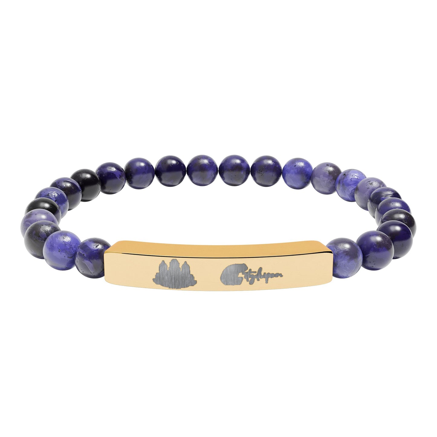 Citydripco. Natural Stone Engraved Bar Bracelet – Stretch Beaded Healing Jewelry