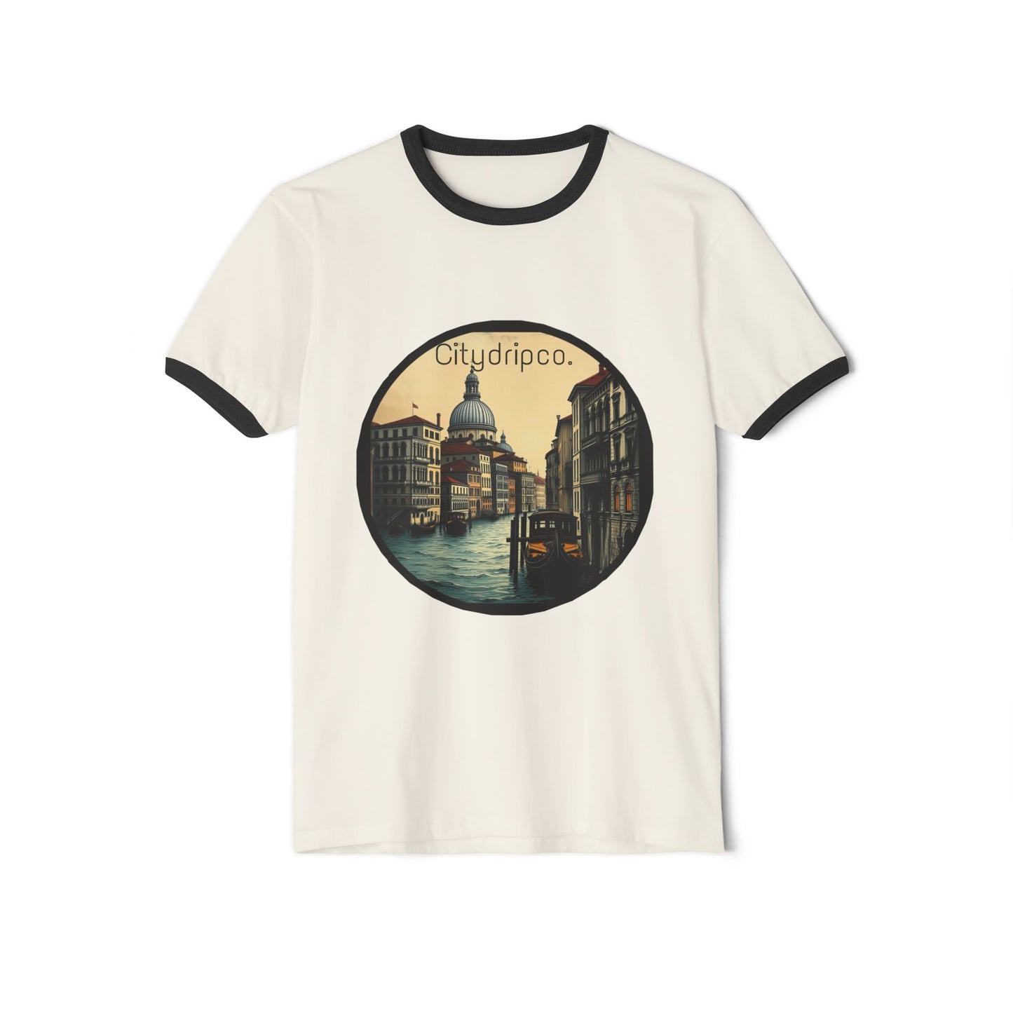 Citydripco. Evening City Unisex Cotton Ringer T-Shirt - Artistic Venice Design