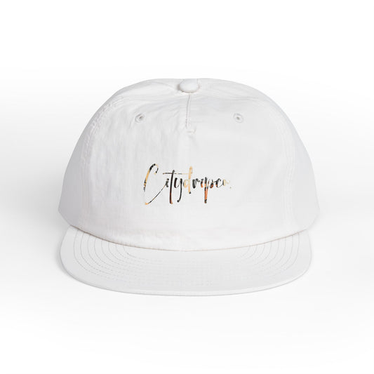 Citydripco. White Urban Cityscape Stylish Surf Cap for Beach Lovers, Summer Accessory, Casual Headwear, Trendy Sun Protection, Perfect Gift for Surfers