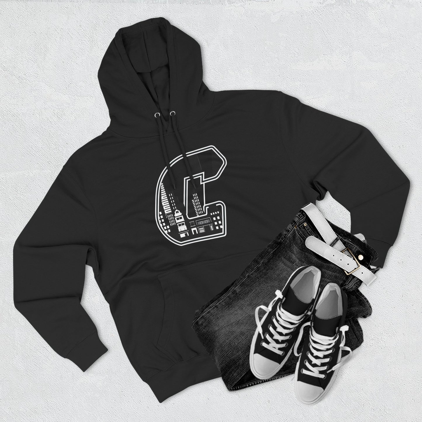 Citydripco. City C Three-Panel Fleece Hoodie, City Style Sweatshirt, Cozy Layer, Graphic Hoodie, Winter Fashion