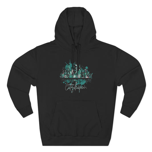 Citydripco. Splash City Three-Panel Fleece Hoodie: Cozy Urban Style, Streetwear Fashion, Gift for City Lovers, Casual Wear, Perfect for Fall
