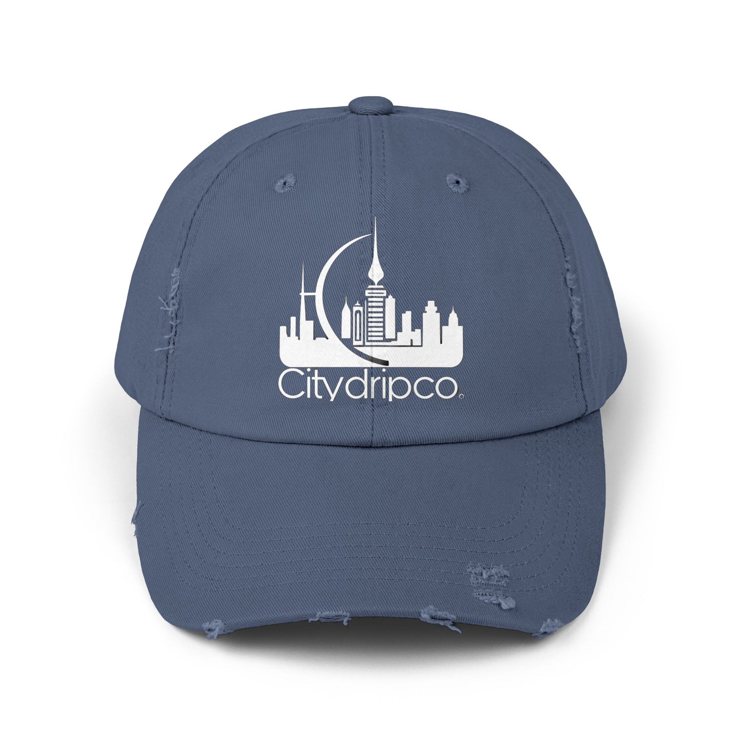 A Citydripco. Distressed Cap with City Skyline Design | Perfect for Casual Outfits, Summer Days, Festivals, and Gifts