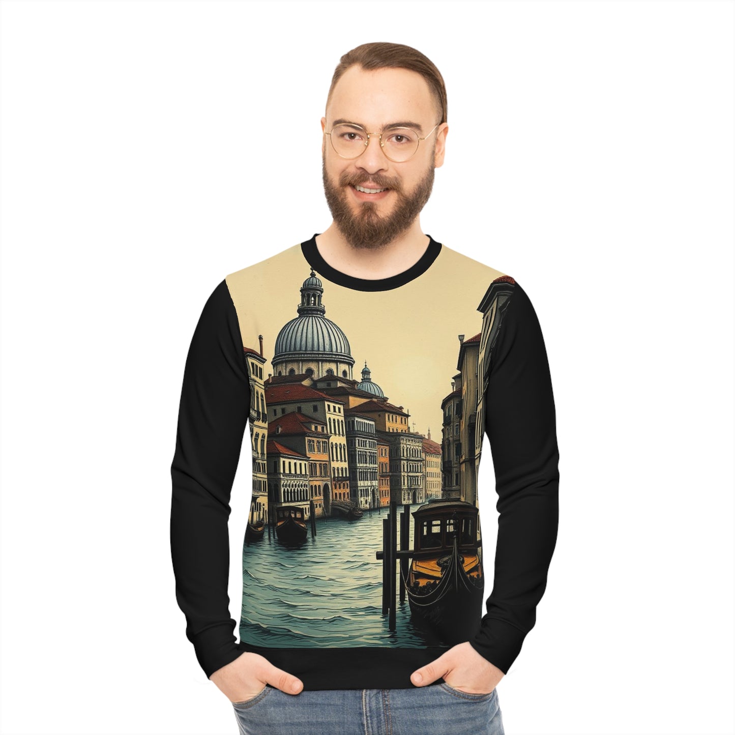 A Citydripco. Scenic Venice AOP Lightweight Sweatshirt, Cozy Casual Wear, Travel Enthusiast Gift, Perfect for Spring and Fall, Artistic Apparel