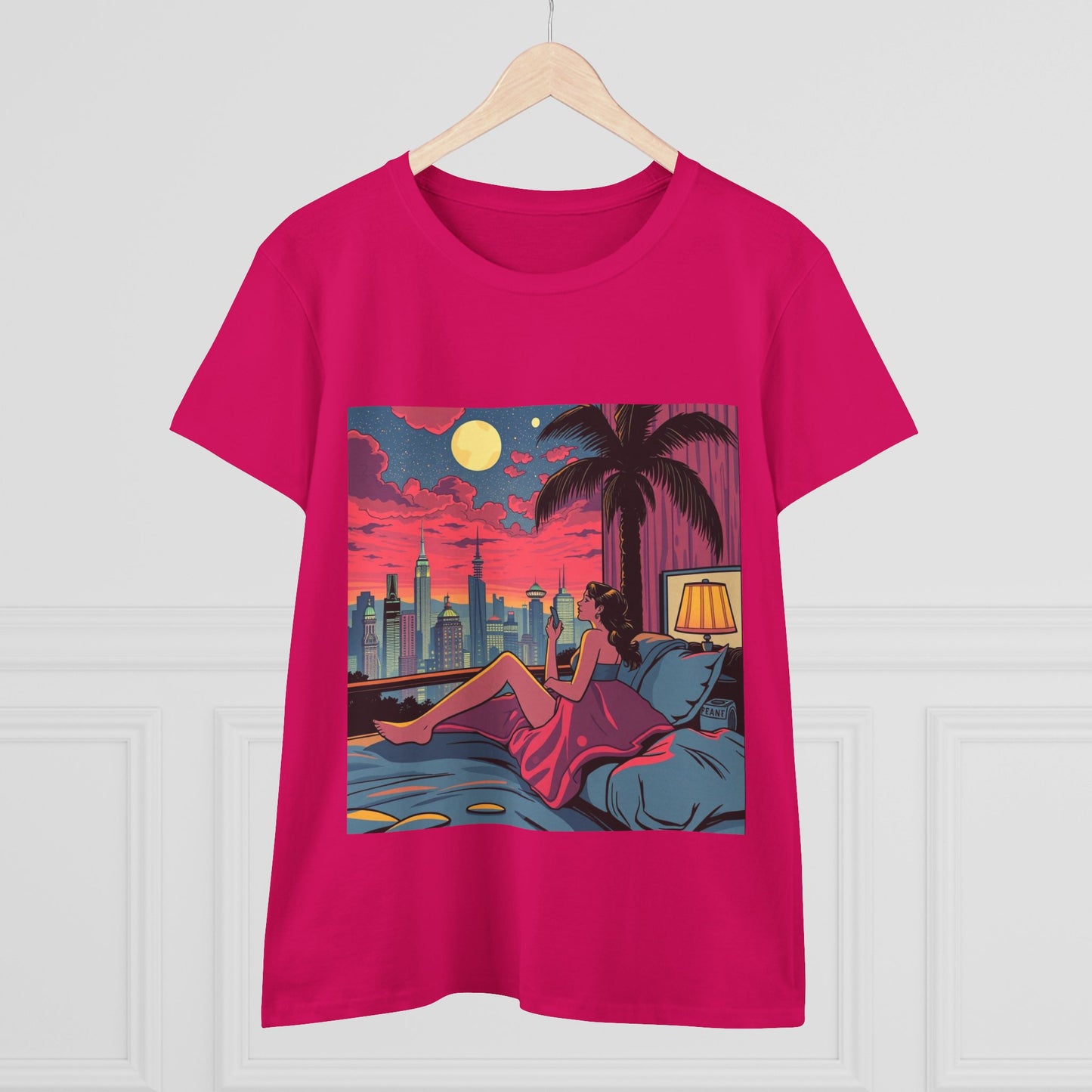 Retro Sunset Cityscape Women's Cotton Tee
