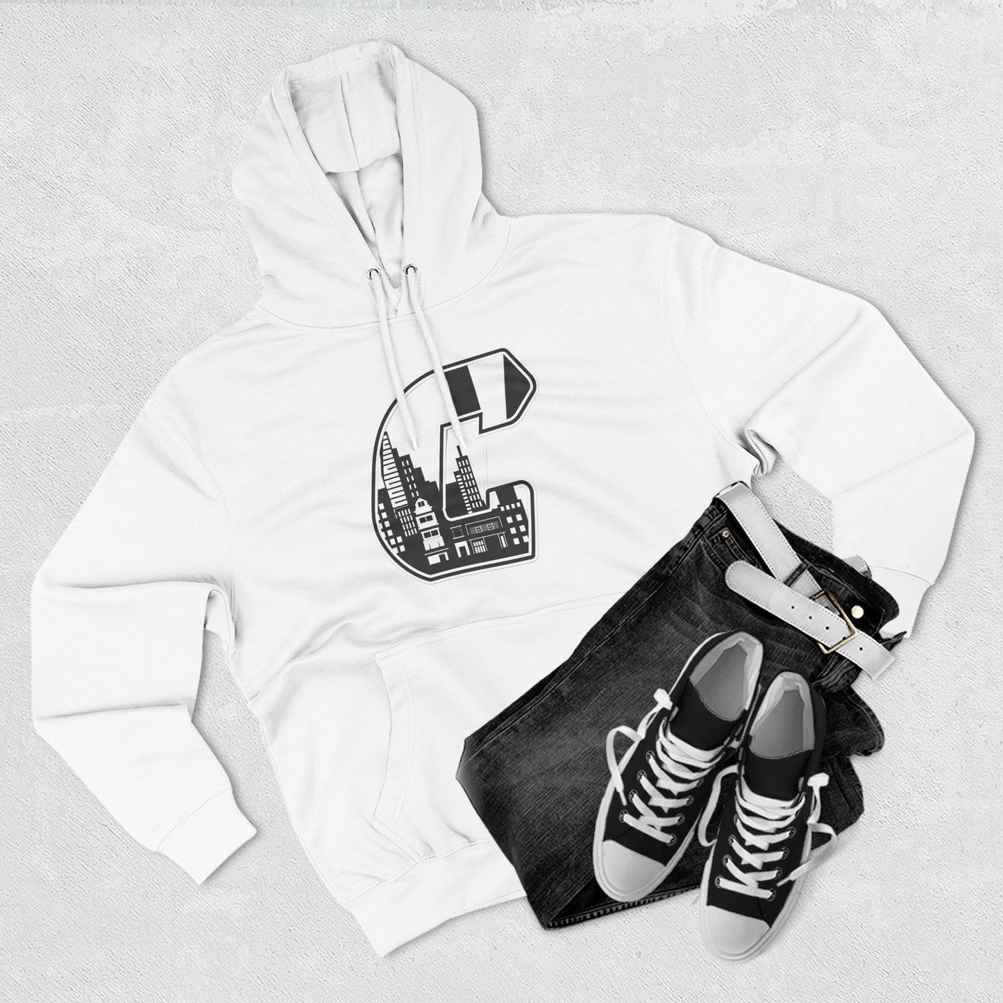 Citydripco. City C Three-Panel Fleece Hoodie, City Style Sweatshirt, Cozy Layer, Graphic Hoodie, Winter Fashion