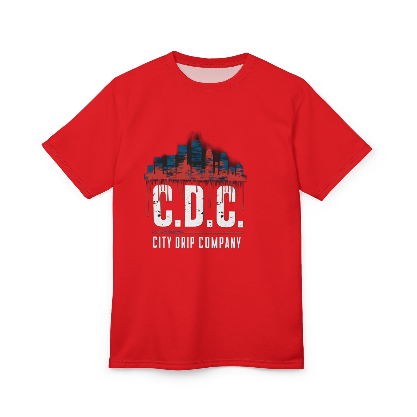 Mens Citydripco. Red & Blue City Urban Drip Graphic Tee - C.D.C. City Drip Company