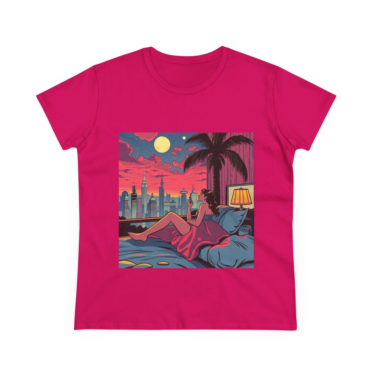 Retro Sunset Cityscape Women's Cotton Tee