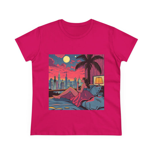 Retro Sunset Cityscape Women's Cotton Tee