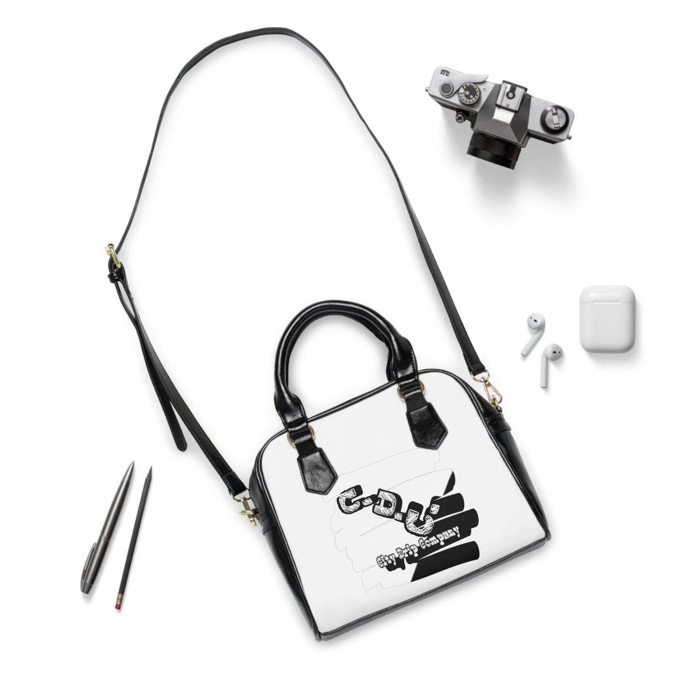 Citydripco. Signature Black and White Shoulder Handbag with Urban Design | Chic Everyday Accessory