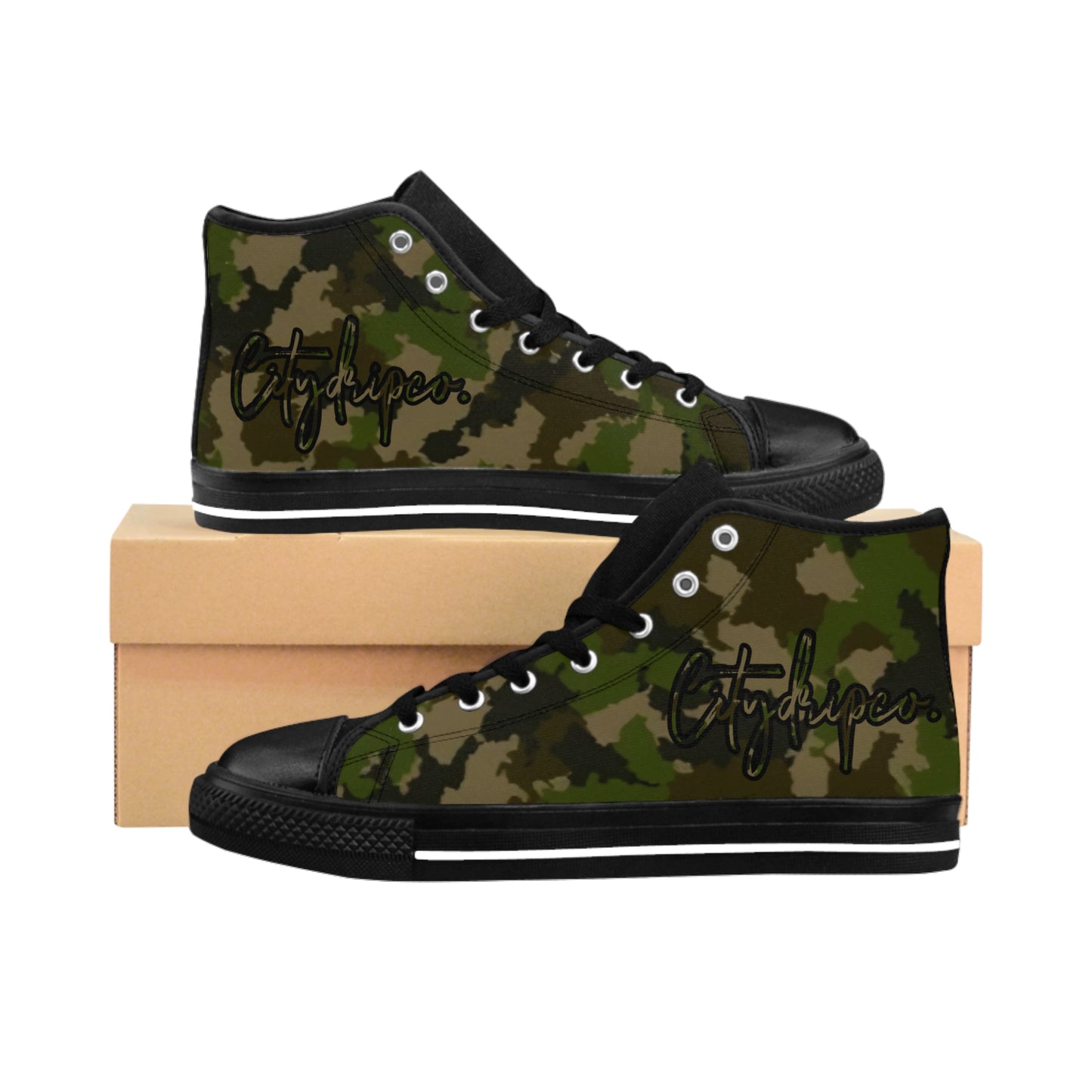 Citydripco. Camouflage High-Top Sneakers, Urban Street Style, Casual Footwear, Unique Gifts for Men, Stylish Everyday Shoes