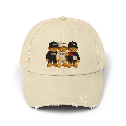 Citydripco. Bears Distressed Baseball Cap — Retro Teddy Trio Embroidered Hat