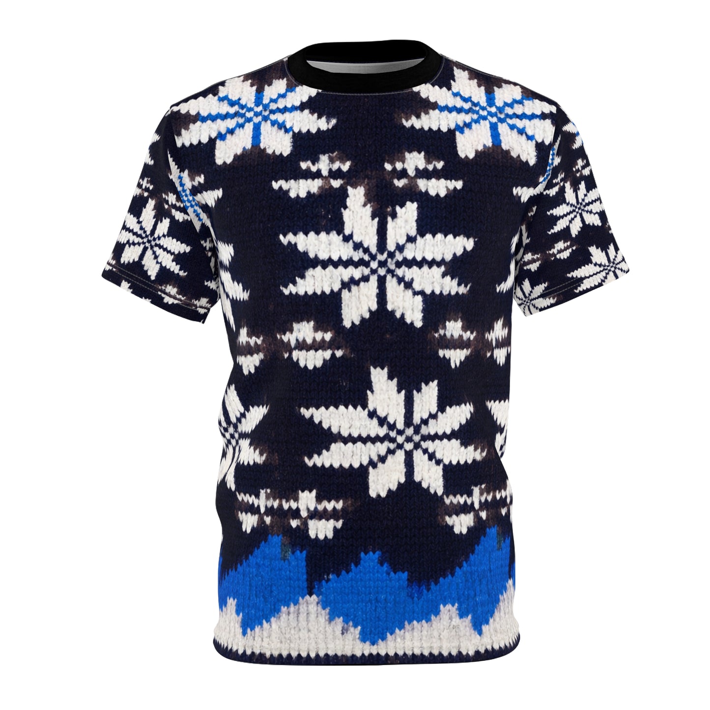 Citydripco. Winter Pattern All-Over Print Tee — Blue Holiday Knit Pattern
