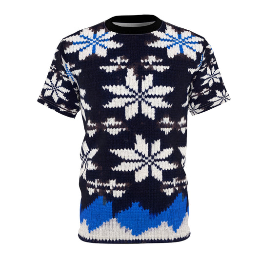 Citydripco. Winter Pattern All-Over Print Tee — Blue Holiday Knit Pattern