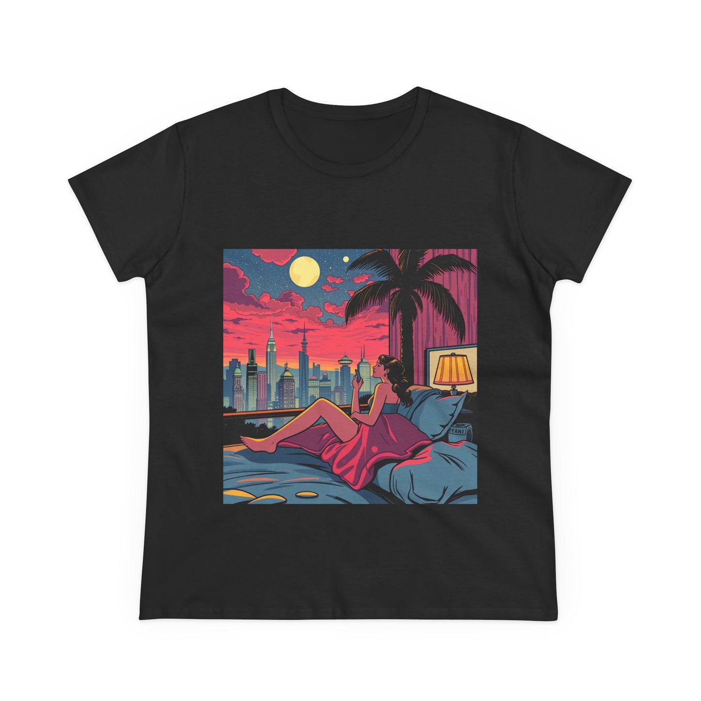 Retro Sunset Cityscape Women's Cotton Tee