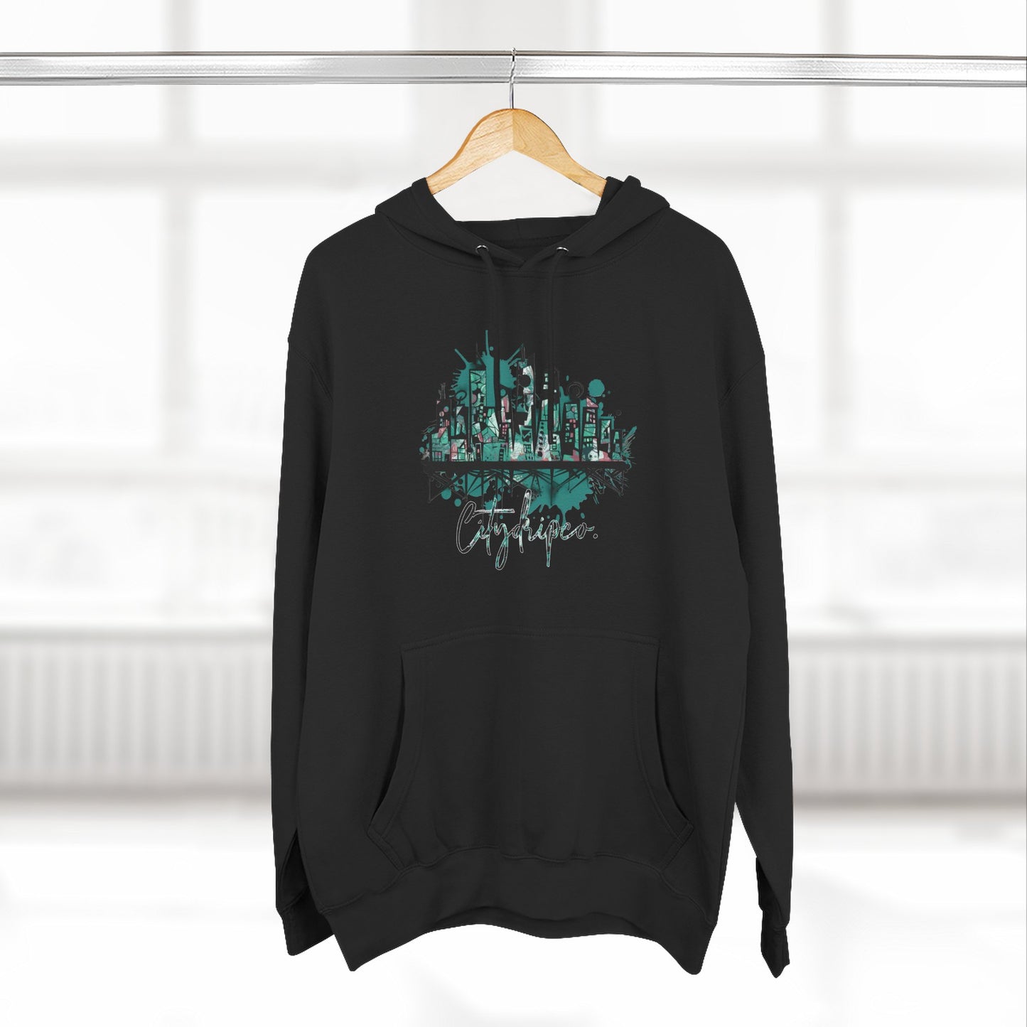 Citydripco. Splash City Three-Panel Fleece Hoodie: Cozy Urban Style, Streetwear Fashion, Gift for City Lovers, Casual Wear, Perfect for Fall