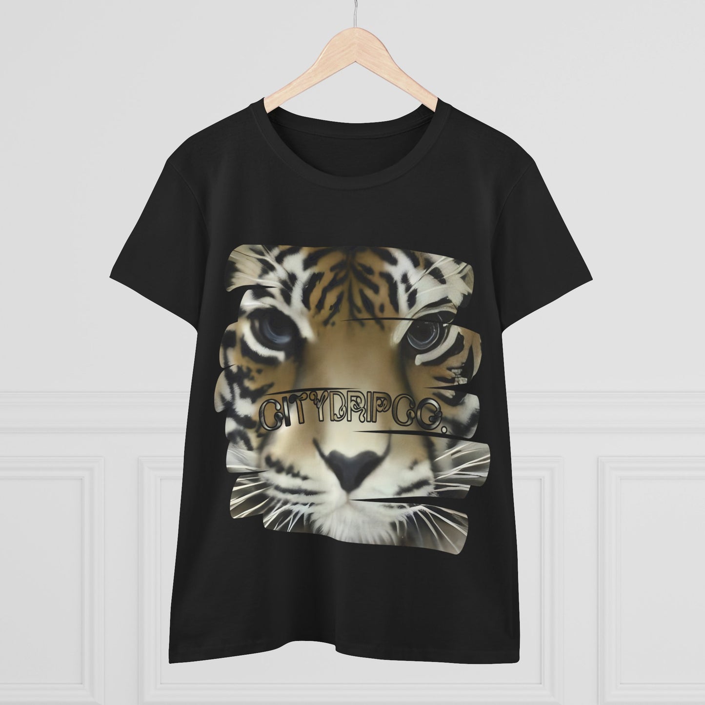 City Tiger Women's Midweight Cotton Tee - Cool Tiger Design for Everyday Wear