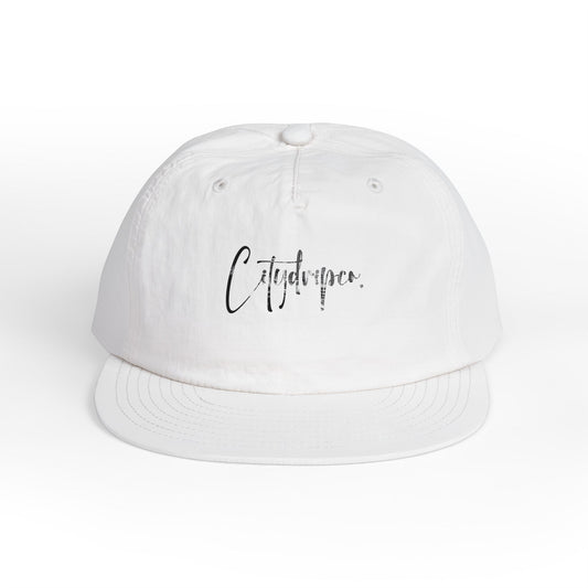 A Citydripco. Urban Cityscape cursive Surf Cap: Stylish Hat for Skaters, Beach Lovers, or Travelers, Gift for Surfers, Casual Fashion, Summer Adventures