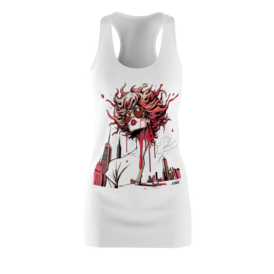 Red Drip Chic Women's Racerback Dress - Retro Street Art Design