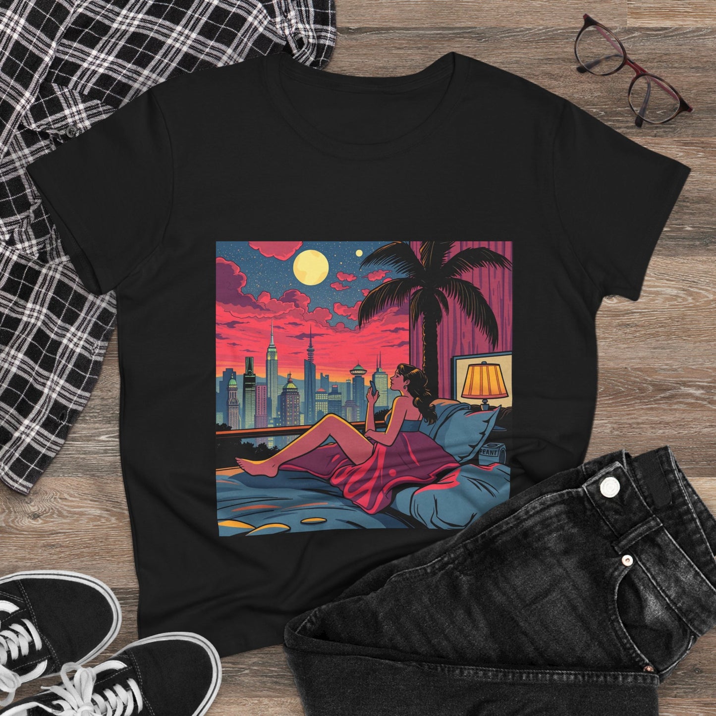 Retro Sunset Cityscape Women's Cotton Tee