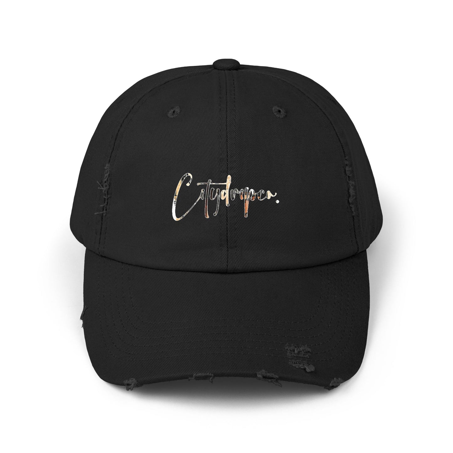 Citydripco. Uptown Urban Cityscape cursive Script Distressed Cap - Stylish Unisex Hat, Casual Fashion, Gift for Him or Her, Everyday Wear, Outdoor Adventures