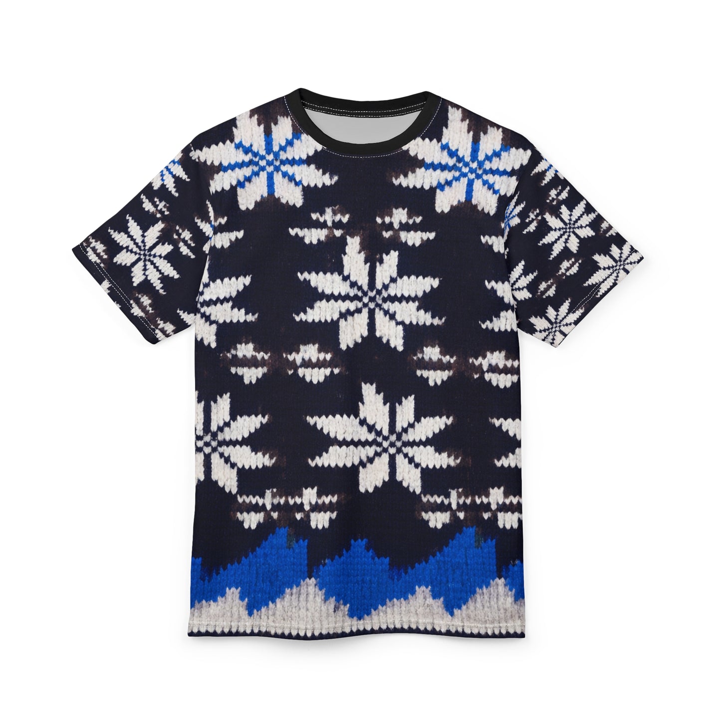 Citydripco. Winter Pattern All-Over Print Tee — Blue Holiday Knit Pattern