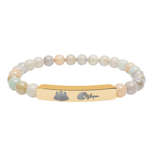 Citydripco. Natural Stone Engraved Bar Bracelet – Stretch Beaded Healing Jewelry