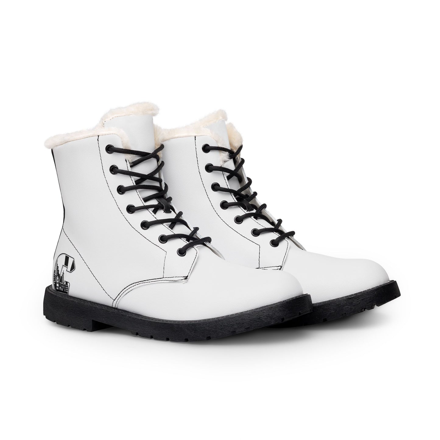 Citydripco City C Men's Fur-Lined Leather Boots — Insulated Winter Combat Style with Side Skull Graphic