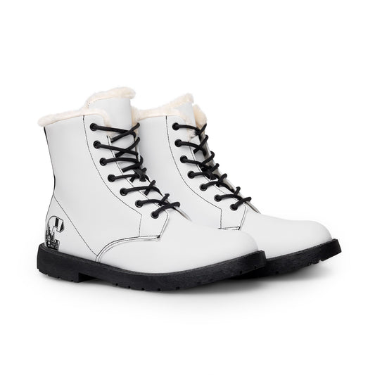 Citydripco City C Men's Fur-Lined Leather Boots — Insulated Winter Combat Style with Side Skull Graphic